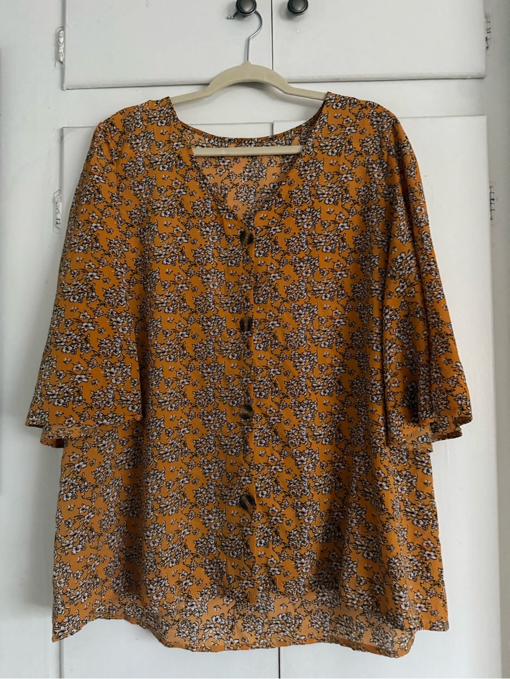 Women's Mustard Floral Button-Front Top